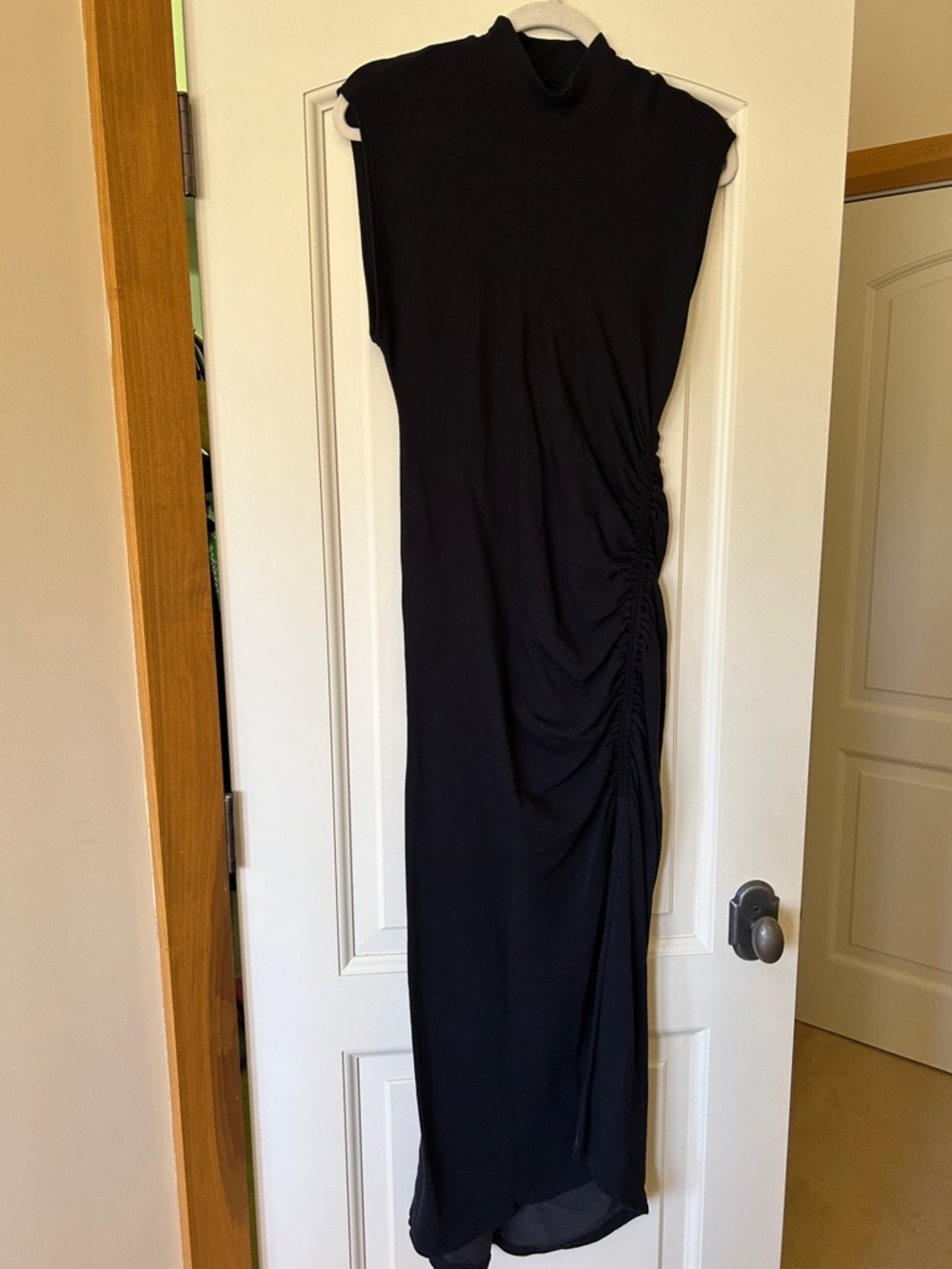 Daily Practice Mock Neck Sleeveless Black Ruched Maxi Dress for Many Occasions